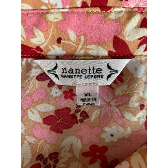 Nanette Lepore Women Blouse XL Floral Bracelet-Sleeve Button-Front Fade Out Pink - Picture 5 of 9